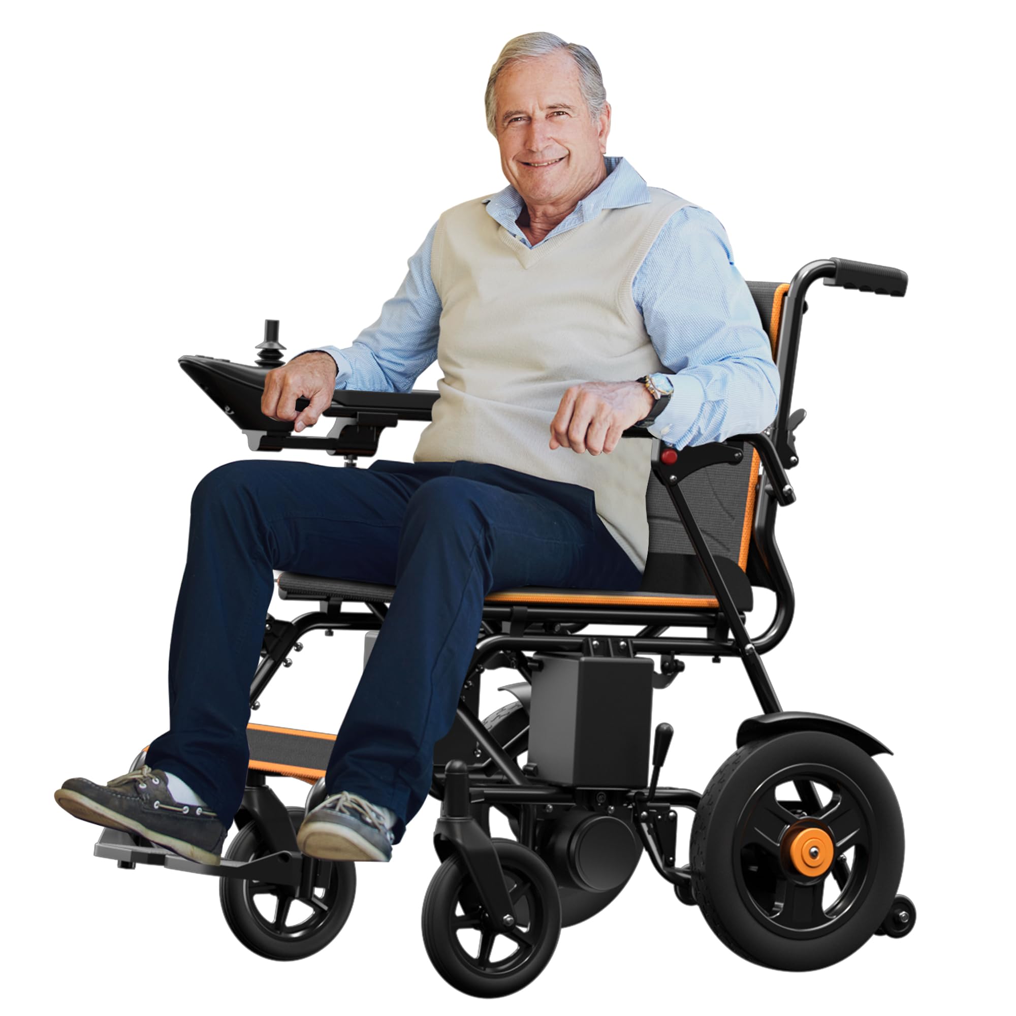 Foldable Electric Wheelchair for Adults, 500W High Power Electric Wheelchair, 350LBS Capacity & Ultimate Safety Design, All-Terrain Pneumatic Tires (Ultra-Light Carbon Fiber + Aluminum)