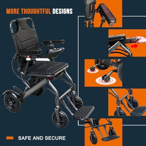 Lightweight Portable Electric Wheelchair , 13kg Folding Motorized Power Chair, 19km Travel Range, Airline Approved