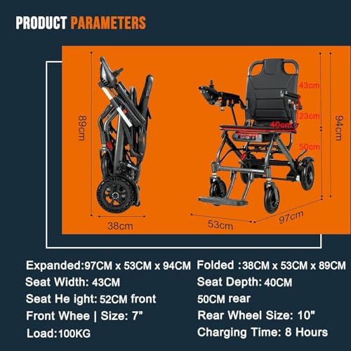 Lightweight Portable Electric Wheelchair , 13kg Folding Motorized Power Chair, 19km Travel Range, Airline Approved