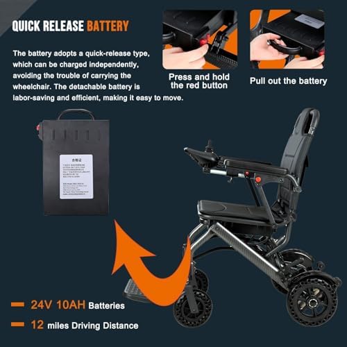 Lightweight Portable Electric Wheelchair , 13kg Folding Motorized Power Chair, 19km Travel Range, Airline Approved