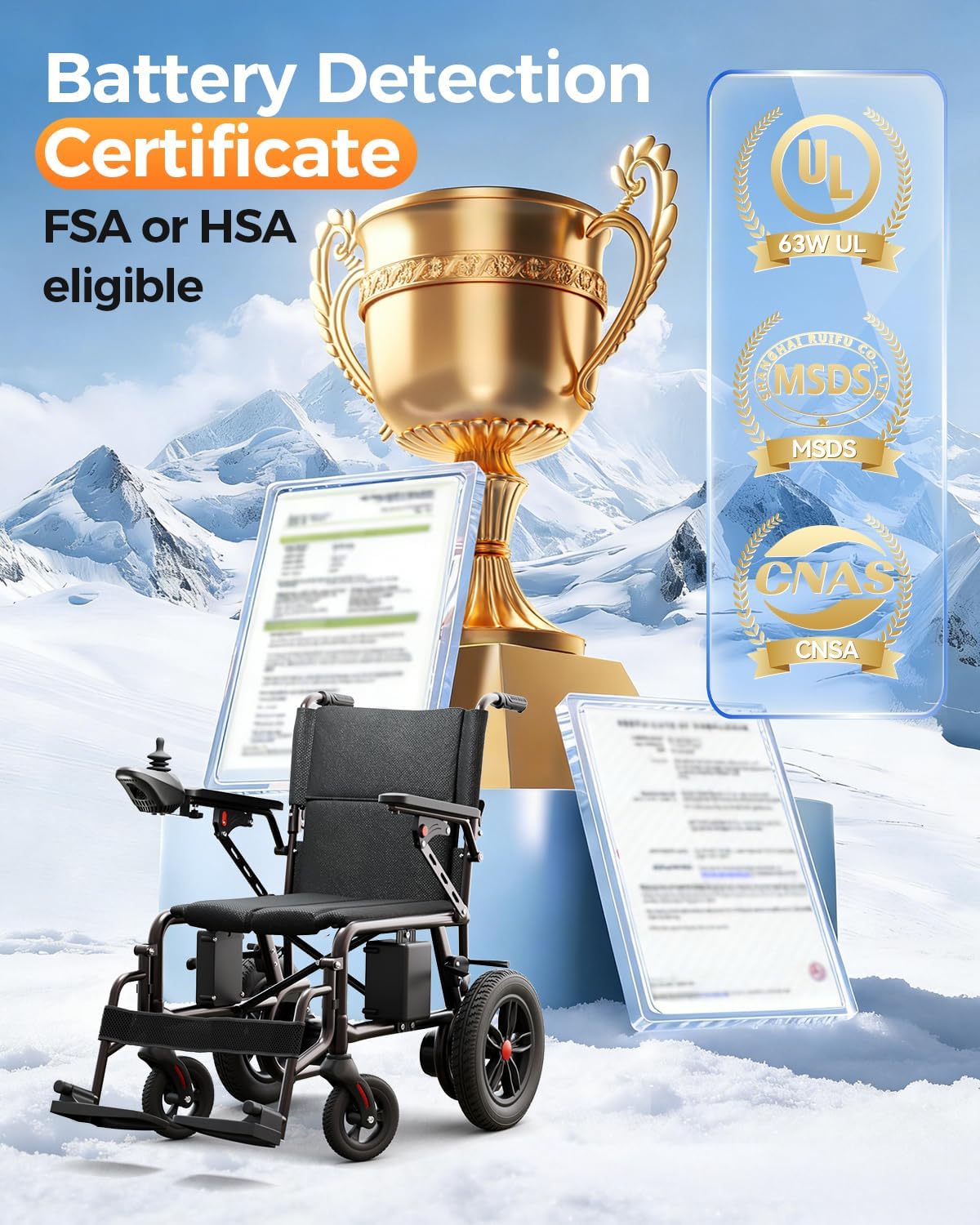 Electric Wheelchair for Adults - 15 Miles Long Travel Range, Lightweight Folding, Motorized Power Chair for Indoor/Outdoor Mobility - Compact Size - Black