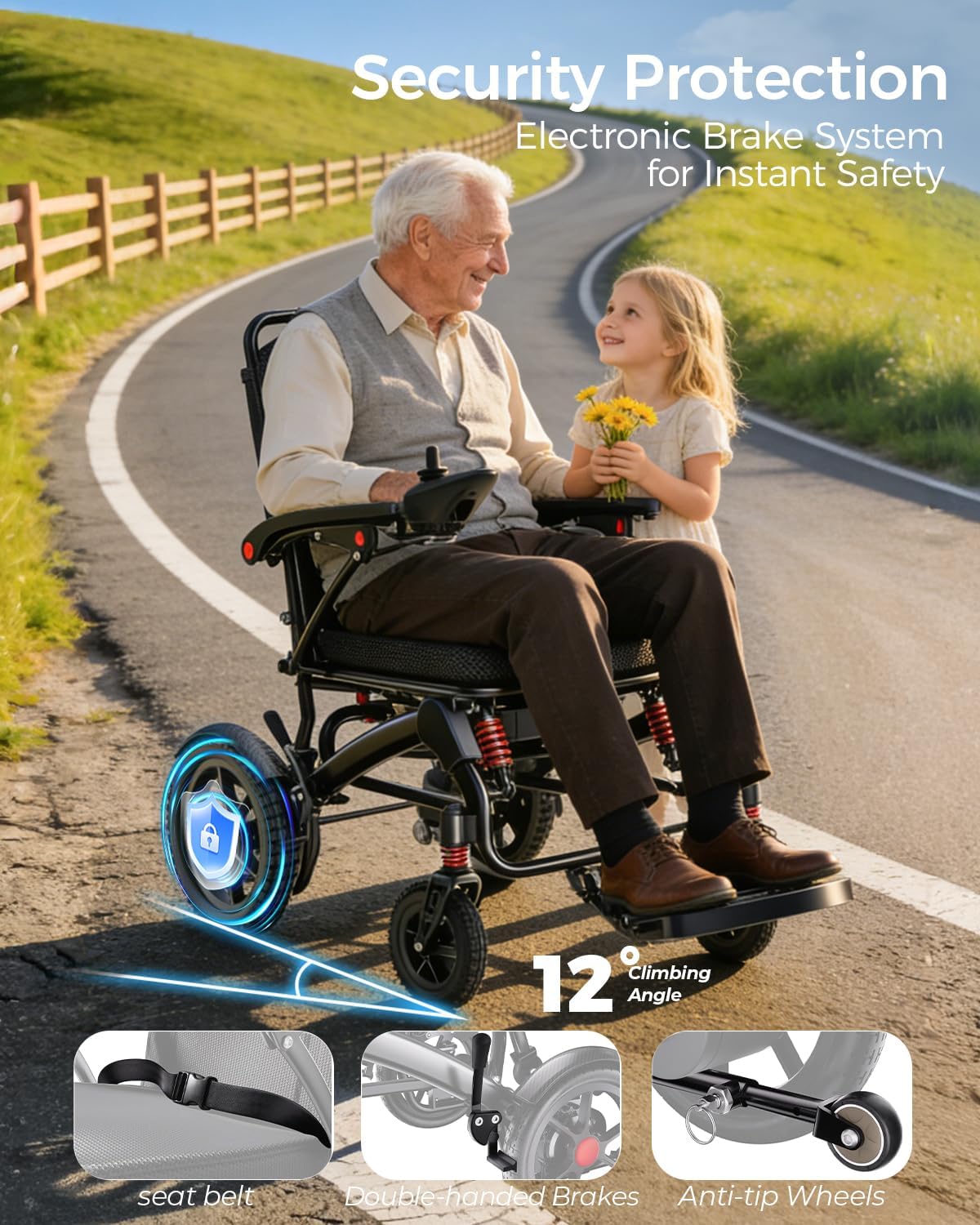 39LB Ultra Lightweight 25 Miles Electric Wheelchairs for Adults, Foldable Motorized Wheelchair for Seniors, Long Travel Range Mobility Scooter, All Terrain Compact Portable Power Wheelchair