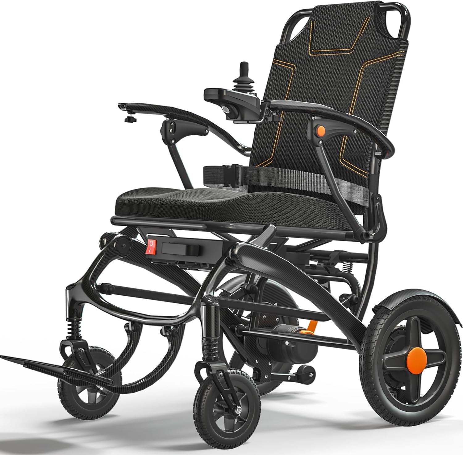 Foldable Electric Wheelchair for Adults, 500W High Power Electric Wheelchair, 350LBS Capacity & Ultimate Safety Design, All-Terrain Pneumatic Tires (Ultra-Light Carbon Fiber + Aluminum)